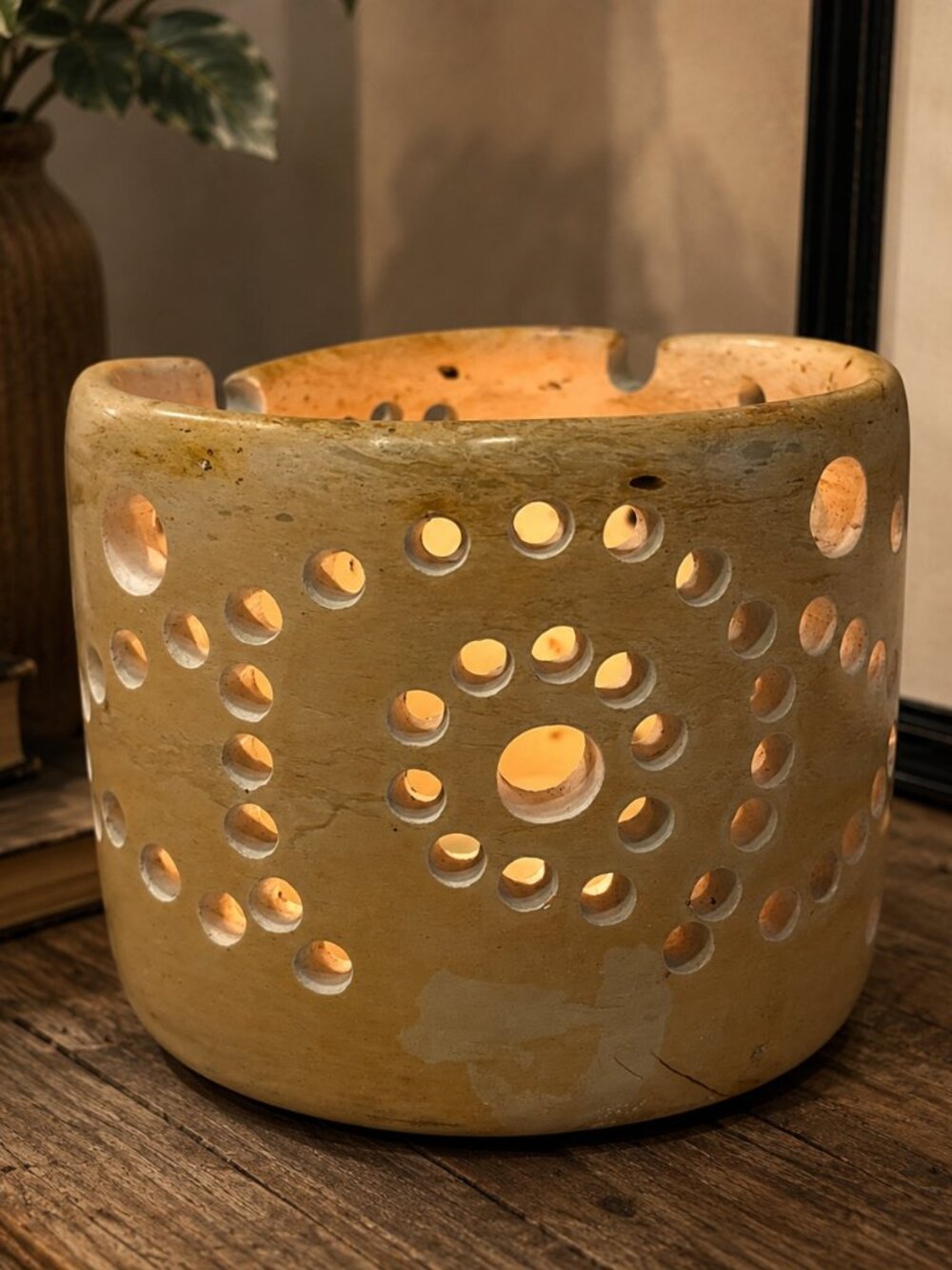 Studio Pottery Luminary Candle Holder Asymmetrical Pierced Ceramic Art Decor